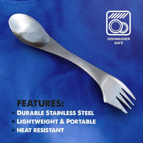 5-Piece Stainless Steel Spork Utensil Set - Durable 8-Inch Camping Cutlery with Bottle Opener & Carrying Case