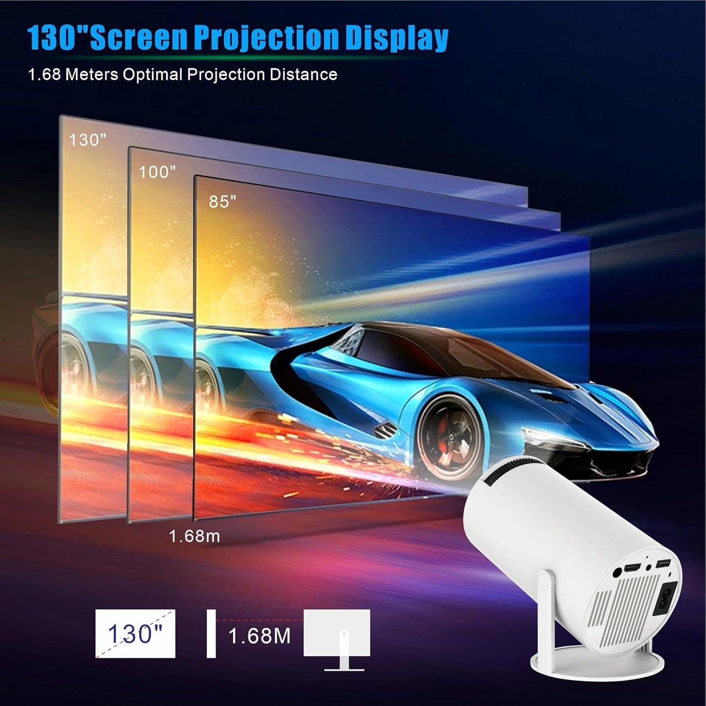 Mini Projector with WiFi and Bluetooth, Support 4K 1080P, 150 ANSI Portable Projector, Auto Keystone Correction, 40"-130" Screen Video Projector, Compatible with Smartphone,TV Stick,Laptop (HY300)