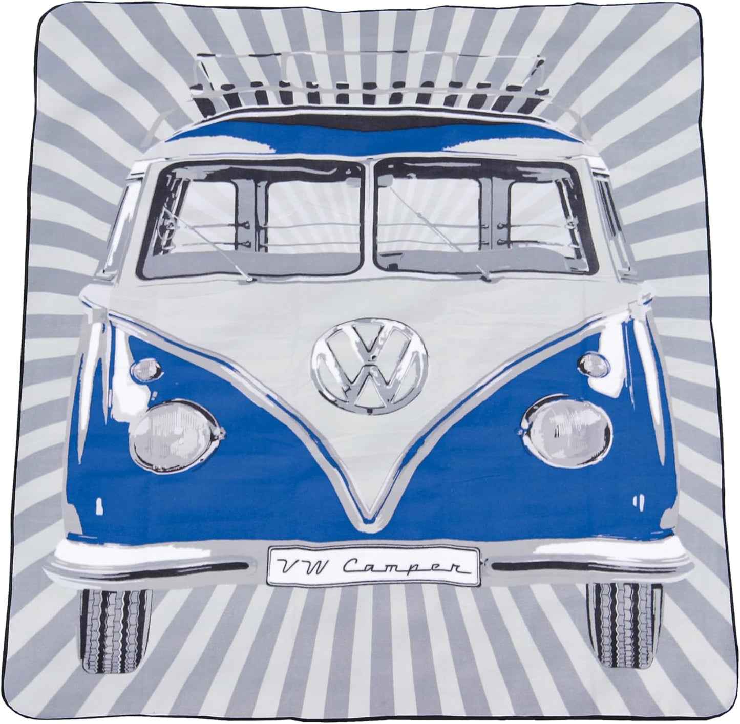 BRISA VW Collection - Volkswagen Picnic Cuddle Throw Blanket T1 Bus Campervan (Samba Stripes/Blue/200x150cm/59x78.7 in.)
