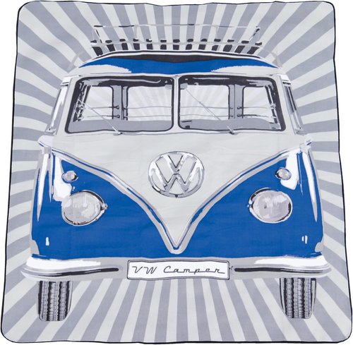 BRISA VW Collection - Volkswagen Picnic Cuddle Throw Blanket T1 Bus Campervan (Samba Stripes/Blue/200x150cm/59x78.7 in.)