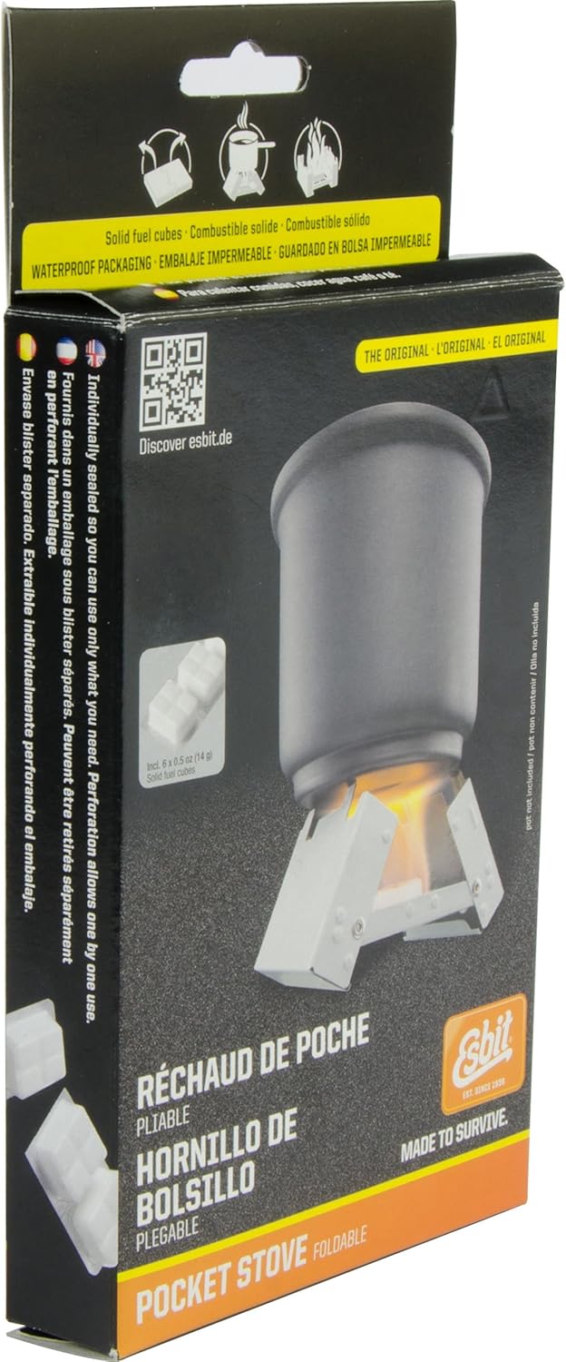 Esbit Ultralight Folding Pocket Stove Bundle with Extra Fuel Includes Thirty 14g Solid Fuel Tablets