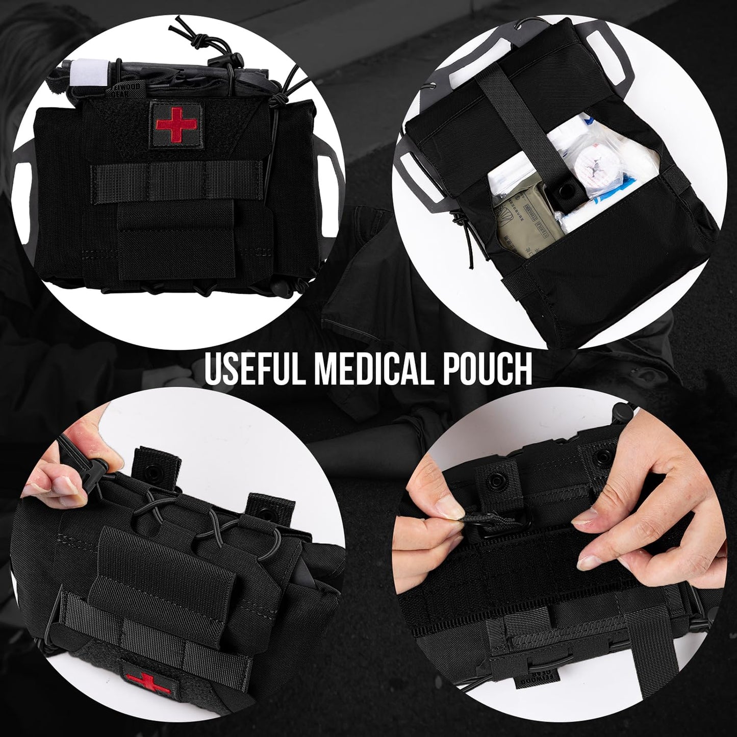 FEIWOOD GEAR Tactical IFAK Pouch,Medical Pouch,IFAK Tear Away Pouch,First Aid Kit Two-Piece System Medical Pouches Emergency Survival Bag for Outdoor Travel Hiking