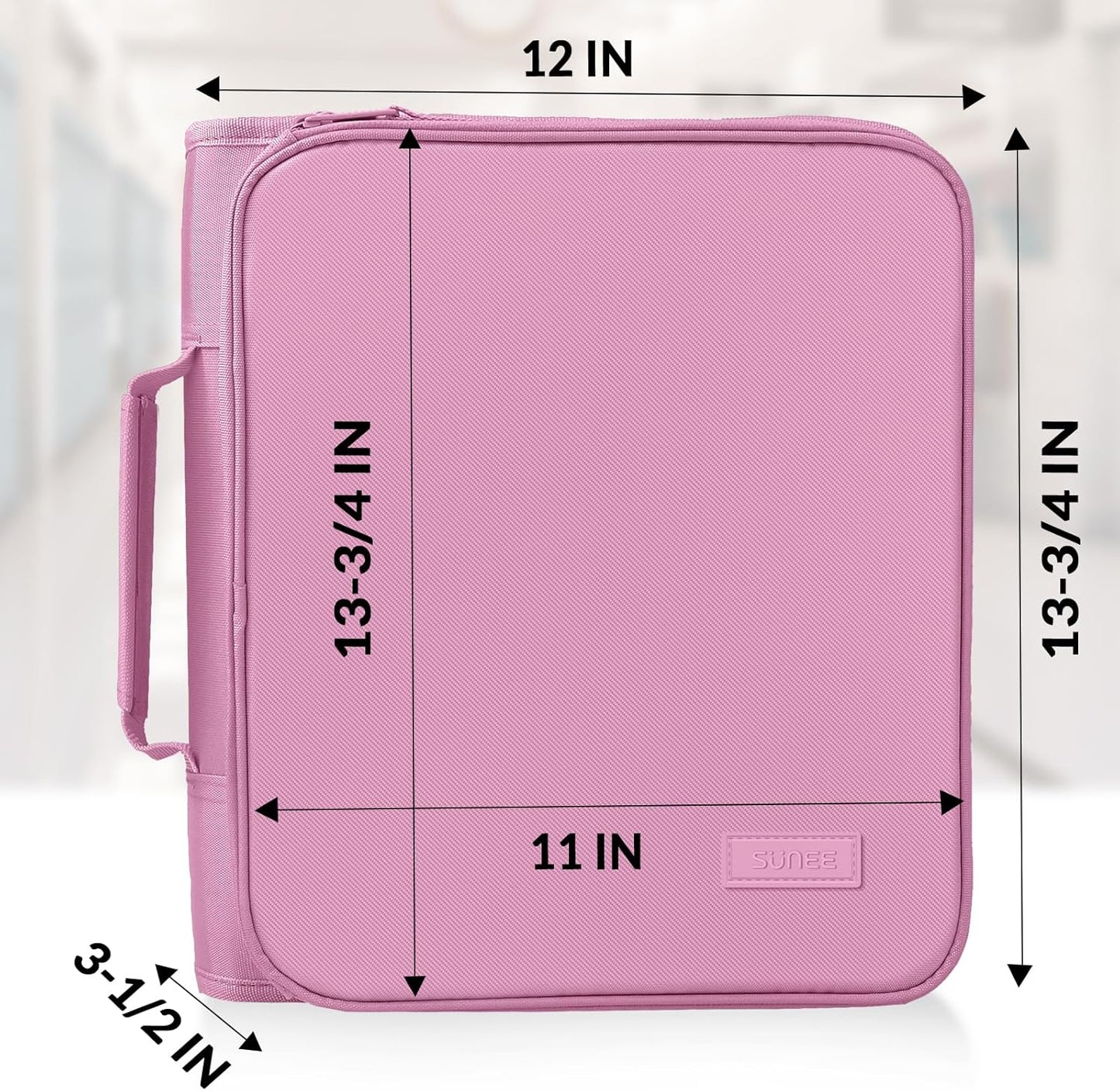SUNEE Zippered Binder Bag with Handle, 2-Inch 3-Ring O-Ring, 500-Sheet Capacity, Includes Zip Pocket, 5-Tab Expanding File Folder, Multi-Pocket Organizer Binder for Middle School, Pink Lotus