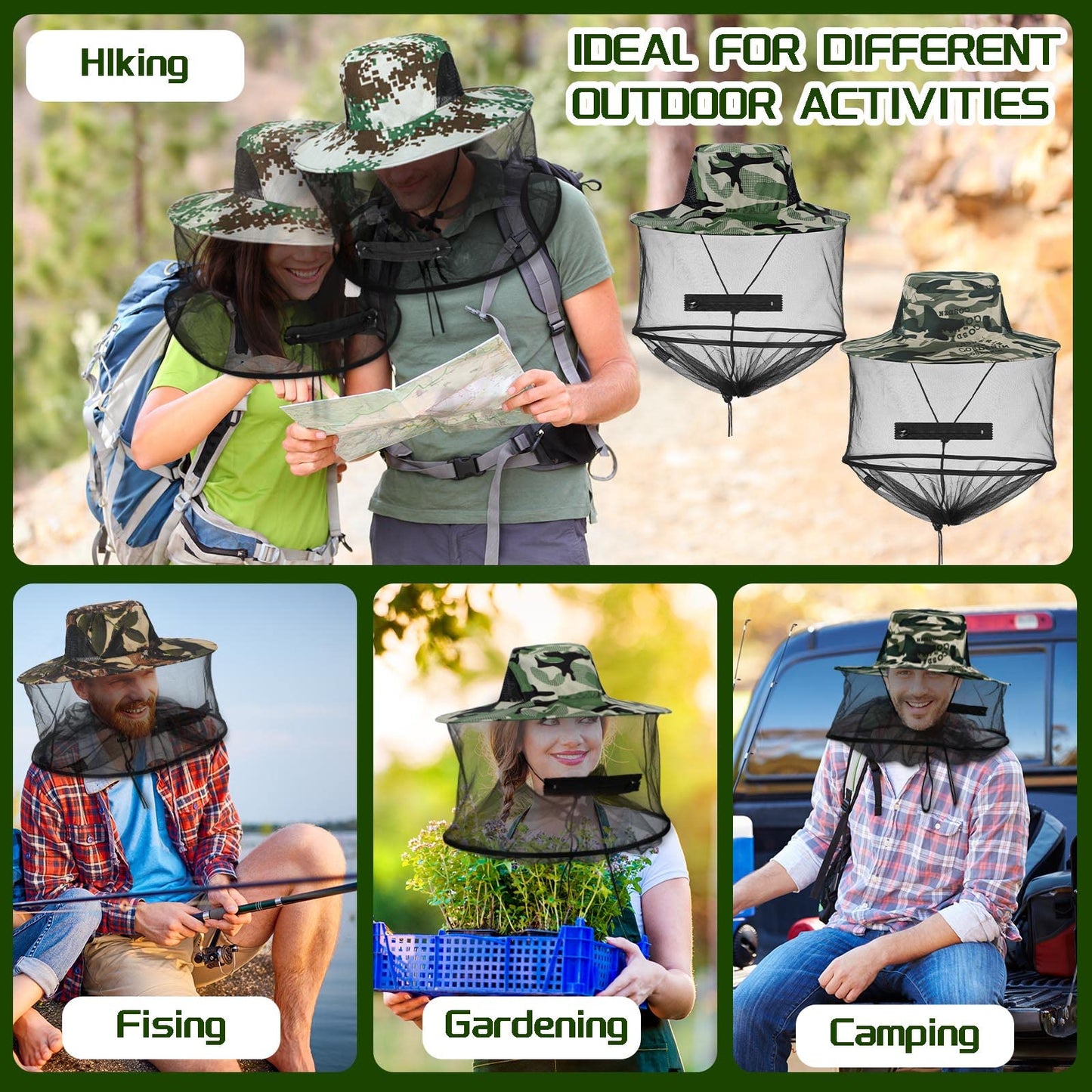 Sureio 8 Pcs Mosquito Net Hat Bee Keeper Hat Net for Head Safari Mesh Bucket Hat Sun Hats Bulk for Fishing Hiking Camping Gardening Men Women