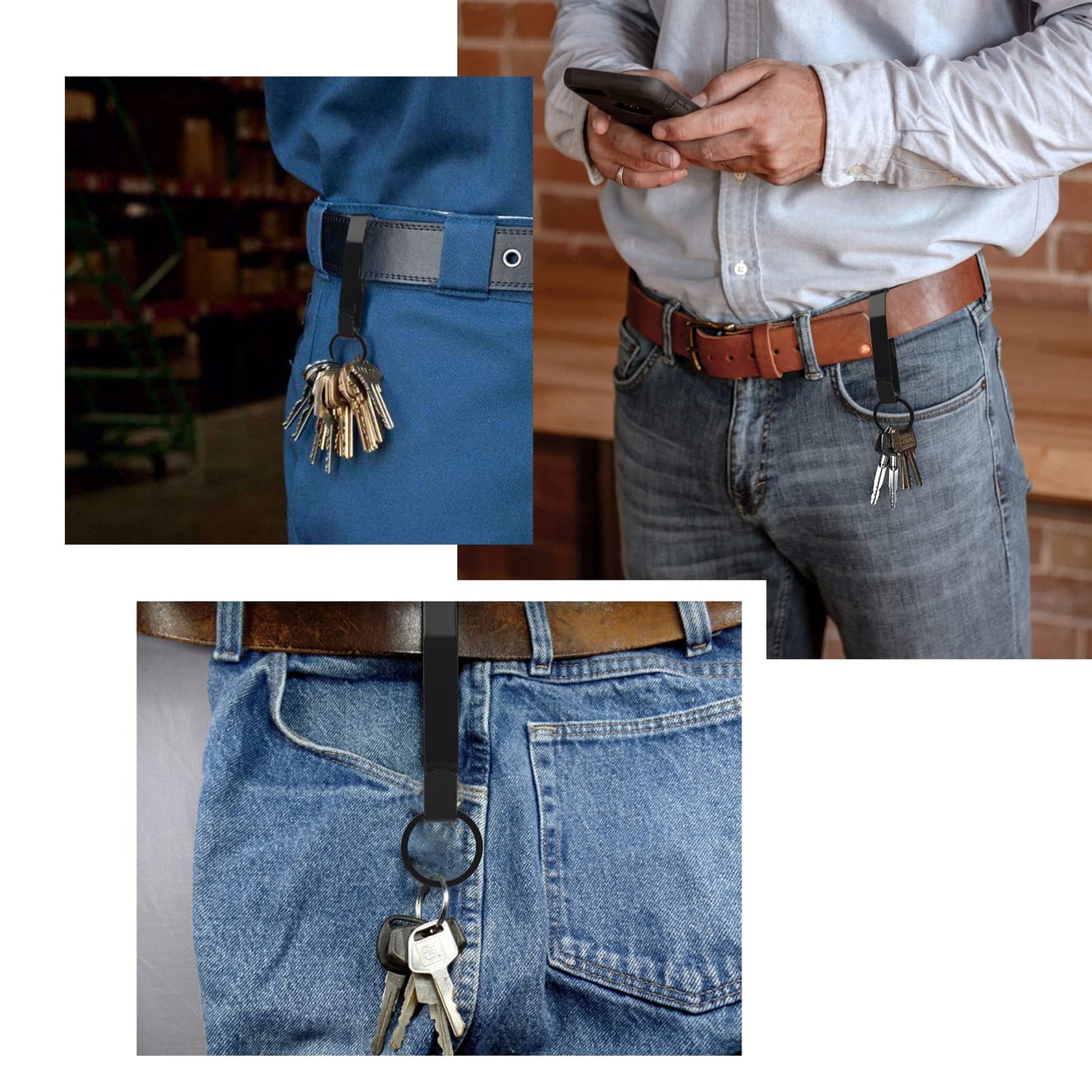 Qtcial 4 Pack Key Holder for Duty Belt, Stainless Steel Key Clips for Belt with 8 Tactical Keyrings, Ideal Key Keeper for Police, Law Enforcement, Firefighters and More