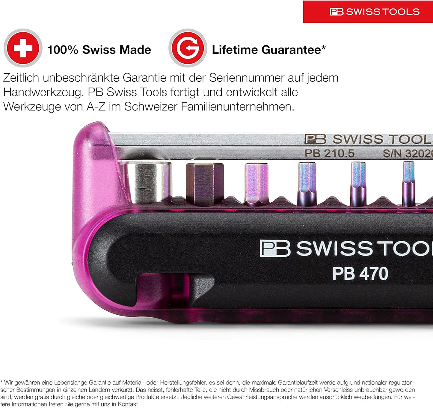 PB Swiss Tools Bike Multitool PB 470 | 100% Swiss Made | Pocket Tool with Bits, Allen Key, Steel Adapter, Tire Lever for Mountain and Road Bike, Bicycle, E-Bike (Green)