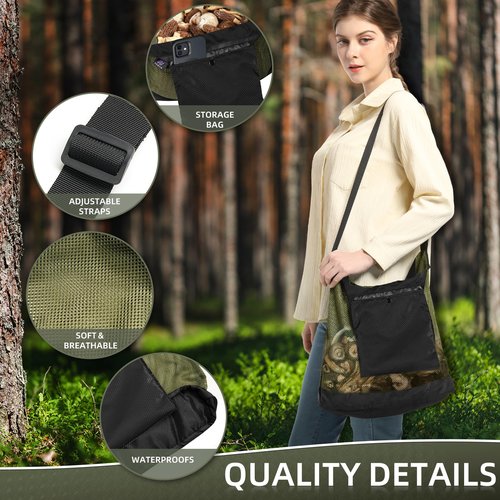 MYWSN Mushroom Foraging Bag - Foraging Kit With Mesh Bag, Adjustable Shoulder Strap, Mushroom Basket With Smartphone Pocket(Mixed color 2 Pack)