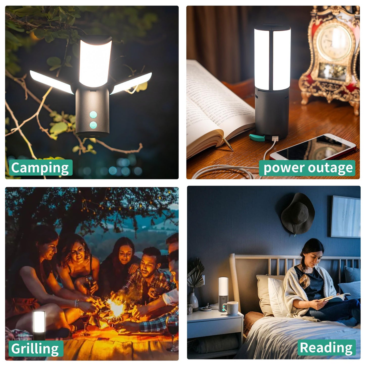 JINHODY Rechargeable LED Lantern - 8000mAh Solar Powered, 4000LM Camping Lights for Indoor/Outdoor Use, USB Charging, Emergency Flashlight