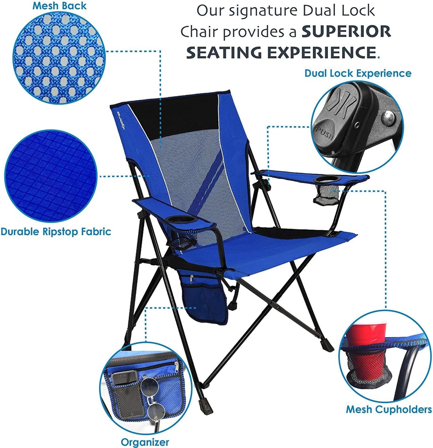 Kijaro Portable Camping Chairs - Enjoy the Outdoors with a Versatile Folding Sports Chair for Outdoor & Lawn - Dual Lock Feature Locks Position – Hallet Peak Gray