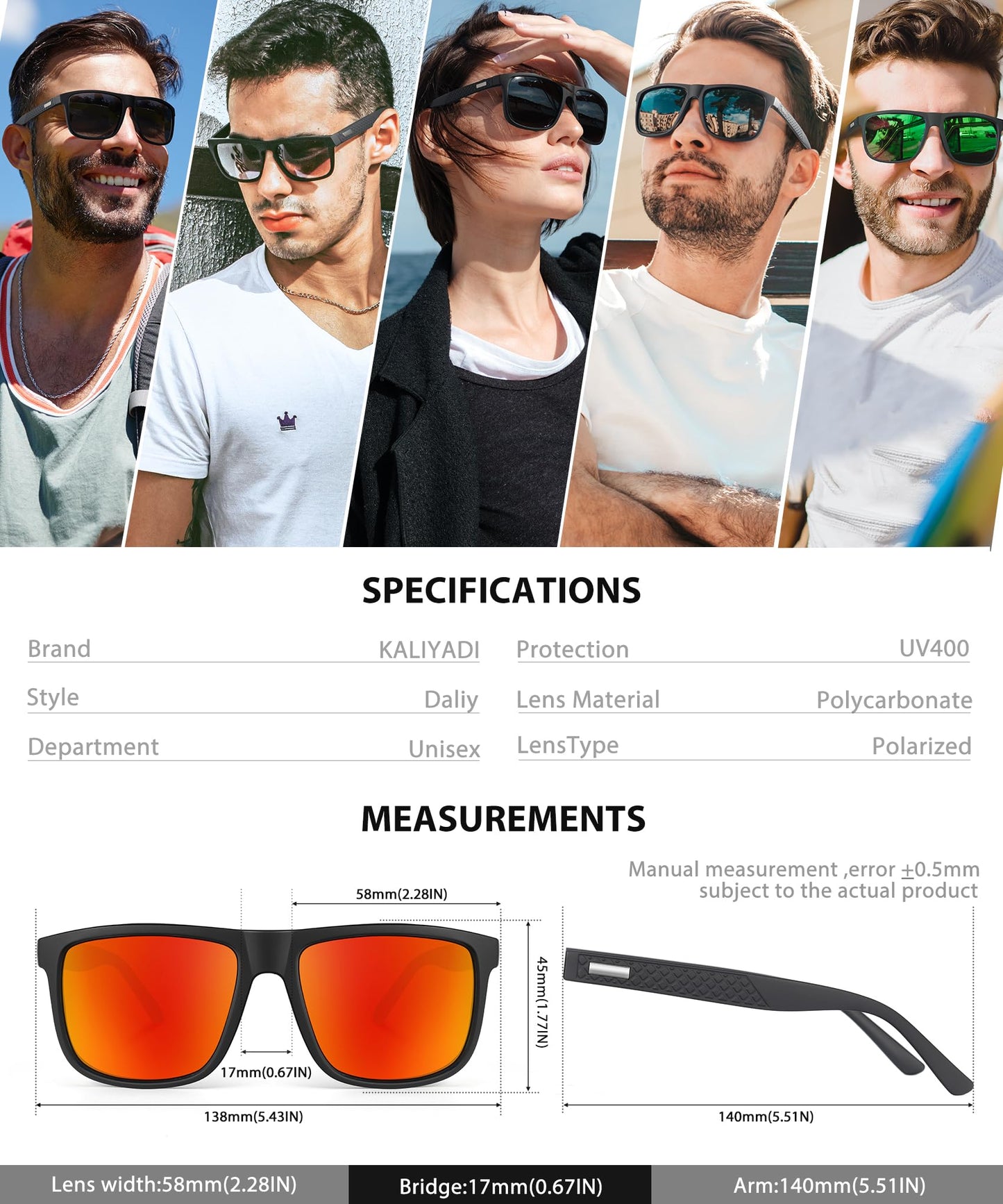 KALIYADI Sunglasses-Men Polarized-Sunglasses Mens Sun glasses: Sun Glasses Polarized UV Protection Unisex Driving Fishing Golf