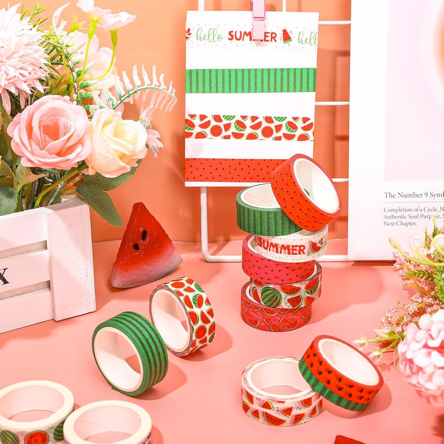 12 Rolls Strawberry Washi Tape Sweet Red Berry Decorative Masking Tape Set Summer Fruit Wrapping Paper Tapes for Scrapbook Journal DIY Art Crafts