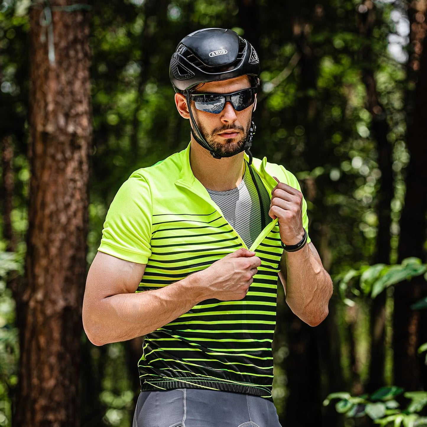 Spotti Men's Cycling Bike Jersey Short Sleeve with 3 Rear Pockets- Moisture Wicking, Breathable, Quick Dry Biking Shirt