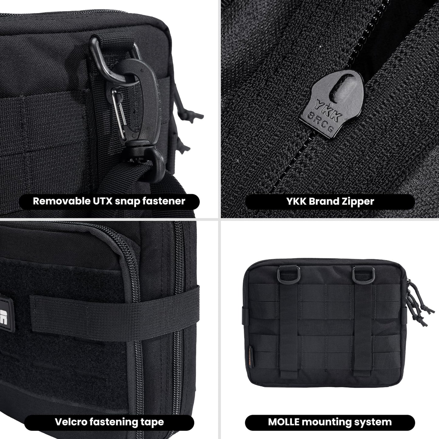 EXCELLENT ELITE SPANKER Tactical Molle Admin Pouch Utility Organizer EDC Medical Bag Utility EDC Tool Pouch with Shoulder Strap Attachment Pouches Waist Bag (Black)