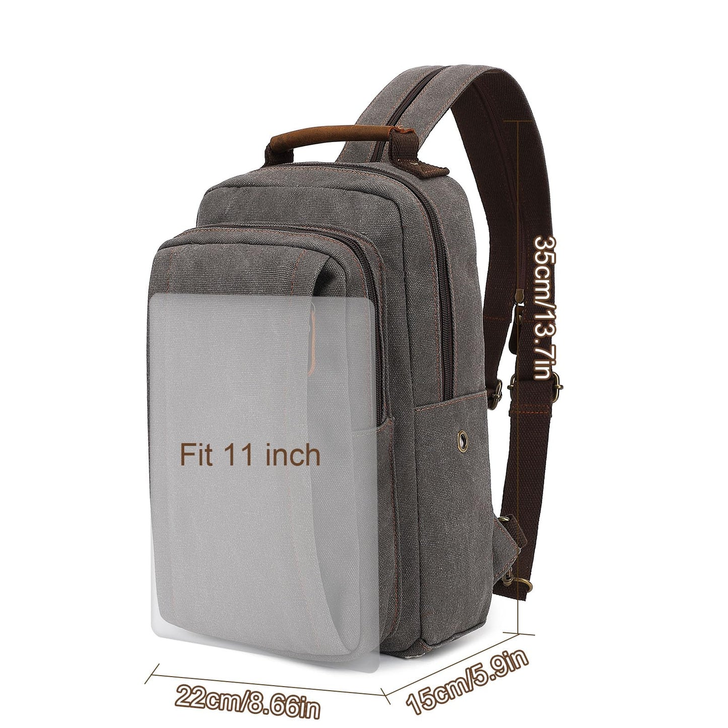 AUGUR Canvas Backpack Sling Bag Crossbody Small Bag Casual Rucksack for Men Women Cycling Hiking Travel (Gray)