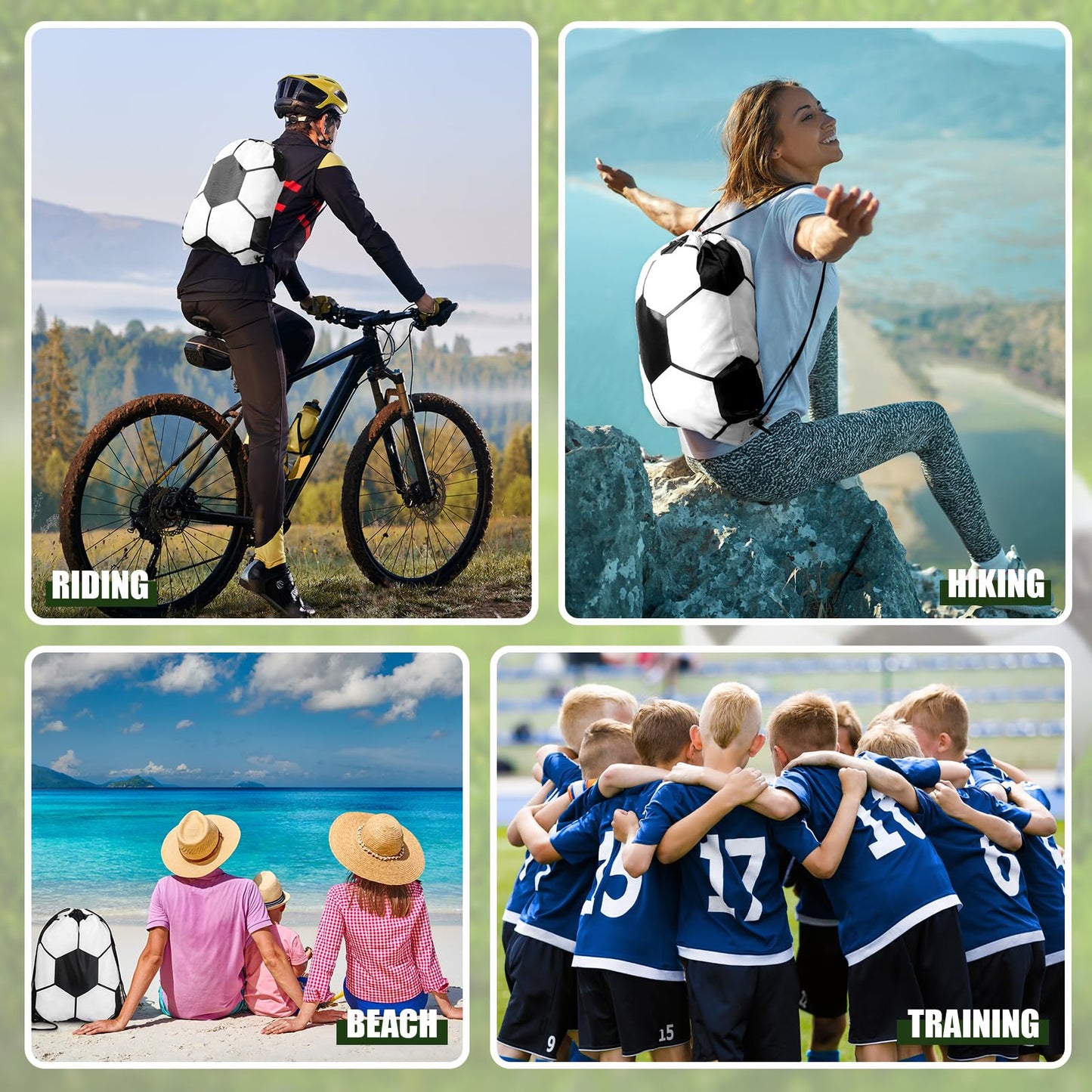 20 Pcs Soccer Party Favors 10 Pcs 13.4 x 16.9 Inch Soccer Drawstring Bags and 10 Pcs 24 oz Soccer Squeeze Water Bottles Football Drawstring Backpack Sport Bottles Plastic for Kids Party Supplies
