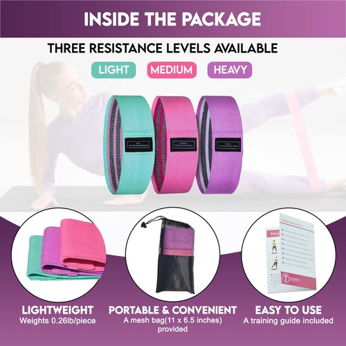 Tesistance Exercise Bands, Fabric Resistance Bands for Working Out Women and Men, 3 Levels Workout Bands, Non-Slip Booty Bands Set for Legs Butt Glute Squat