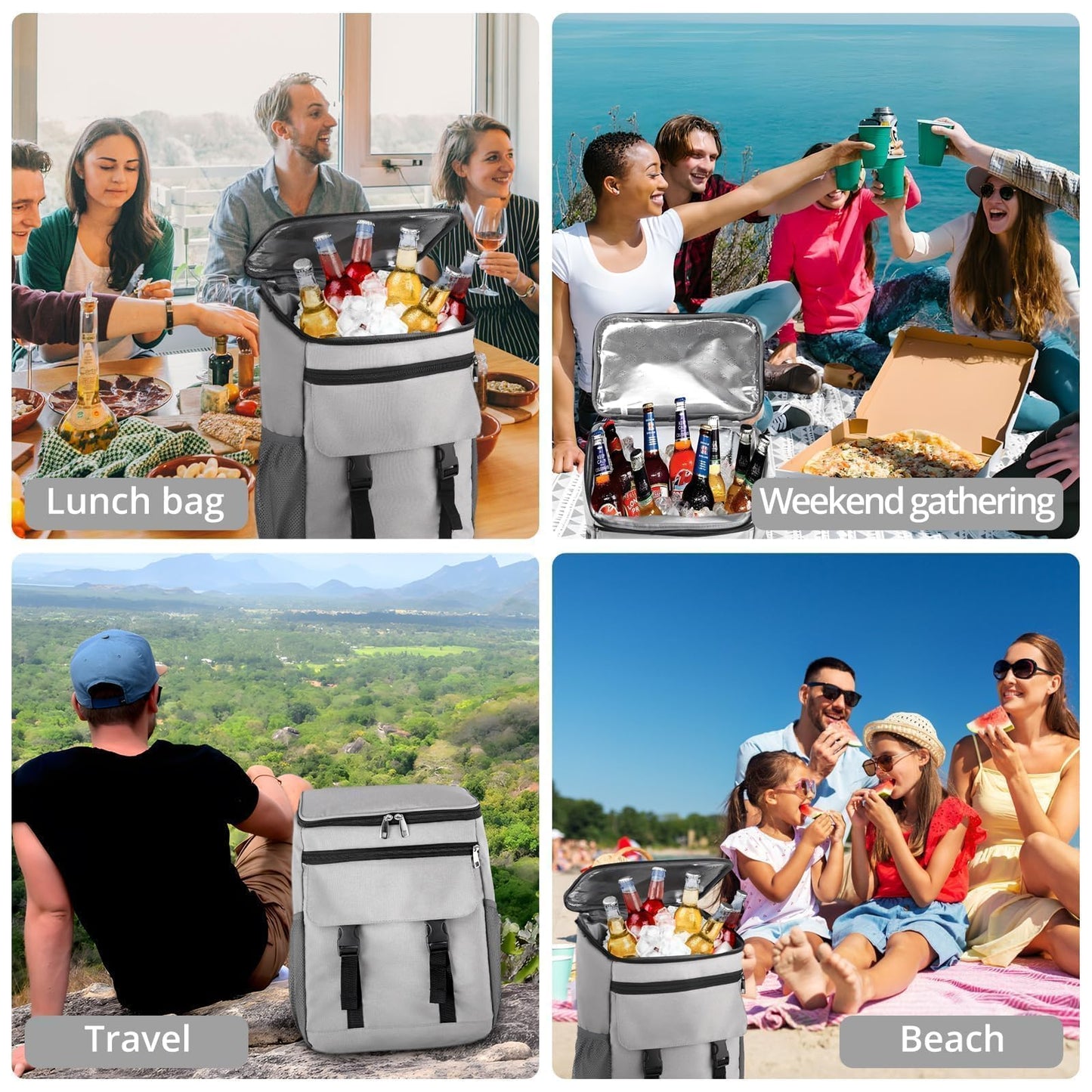 Justech Cooler Backpack 25L, Leakproof Waterproof Beach Backpack, Insulated Lunch Cooler Bag for Men and Women Large Capacity Backpack for Picnic, Camping, Beach, Travel, BBQ, Hiking, Fishing, Grey