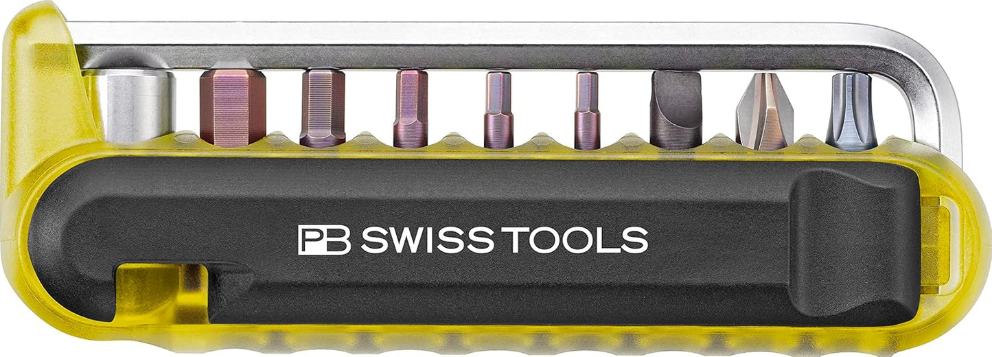 PB Swiss Tools Bike Multitool PB 470 | 100% Swiss Made | Pocket Tool with Bits, Allen Key, Steel Adapter, Tire Lever for Mountain and Road Bike, Bicycle, E-Bike (Green)
