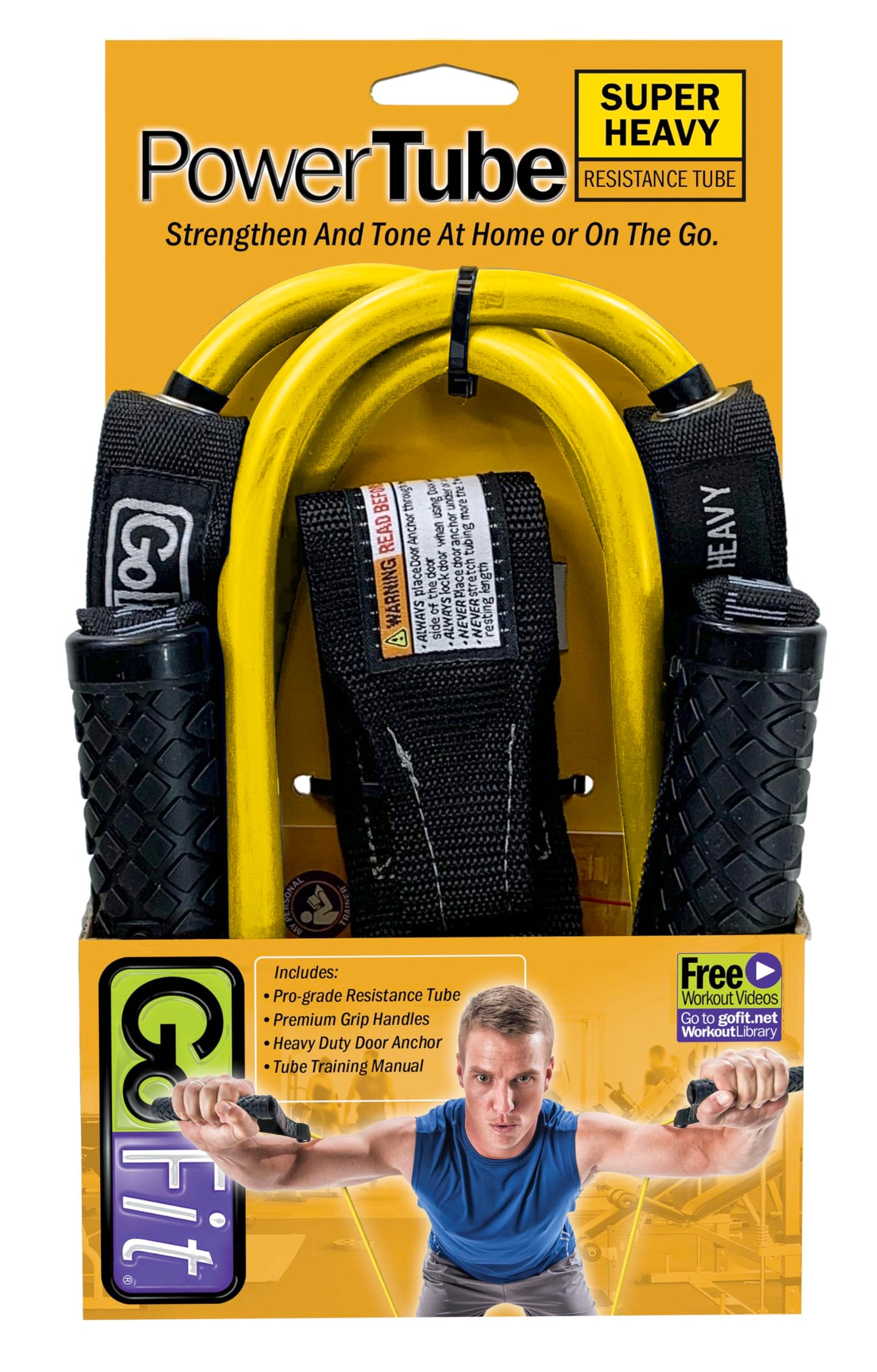 GoFit GF-4TUB-SH(70) Pro-Grade Power Resistance Tube with Handles (Yellow/70 Lbs.)