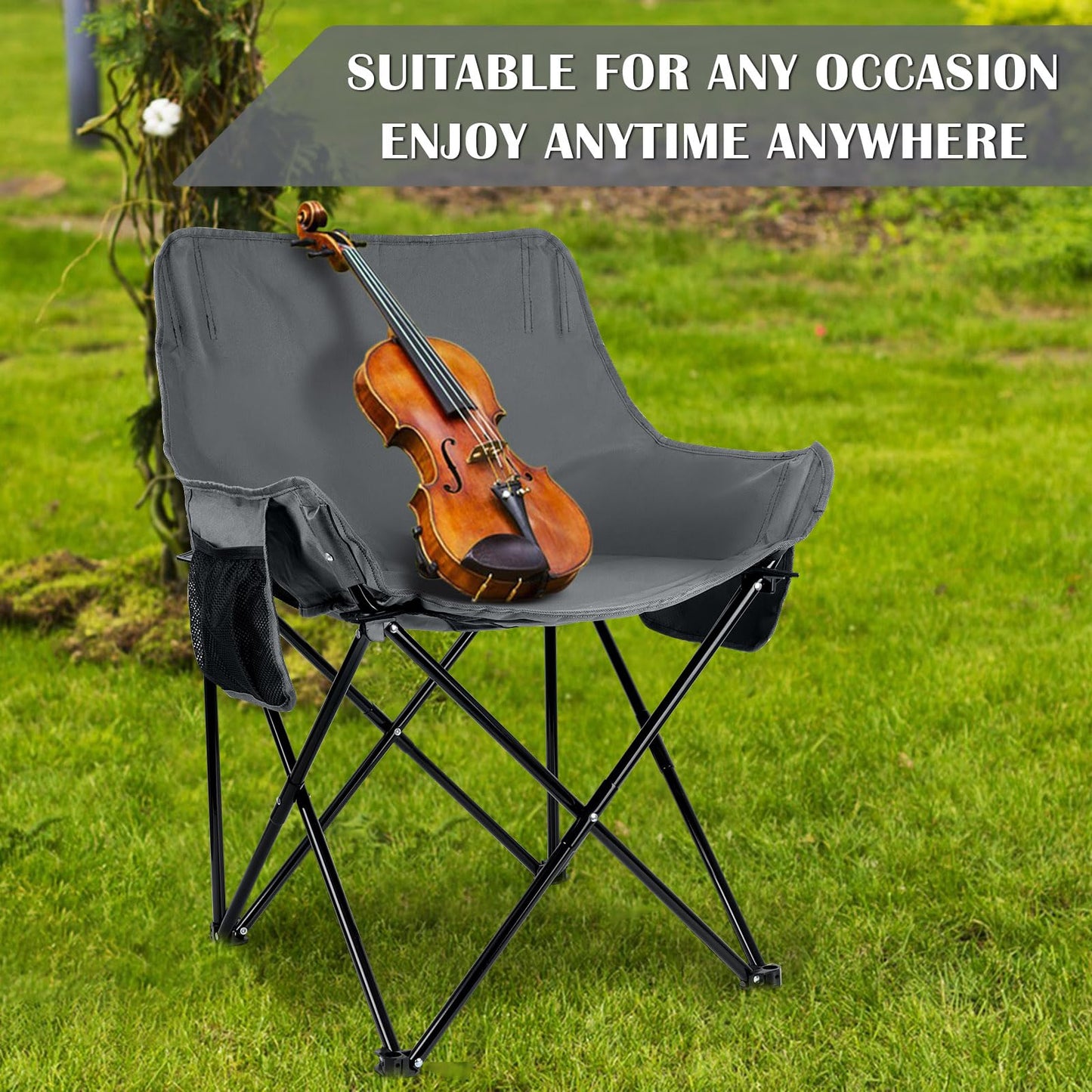 Leonyo Camping Chair, Oversized Folding Camping Chair, Heavy Duty Portable Moon Chair with Carry Bags, Outdoor & Lawn Chairs for Outside Camping, Fishing, Travel, Beach and Sports (Grey)