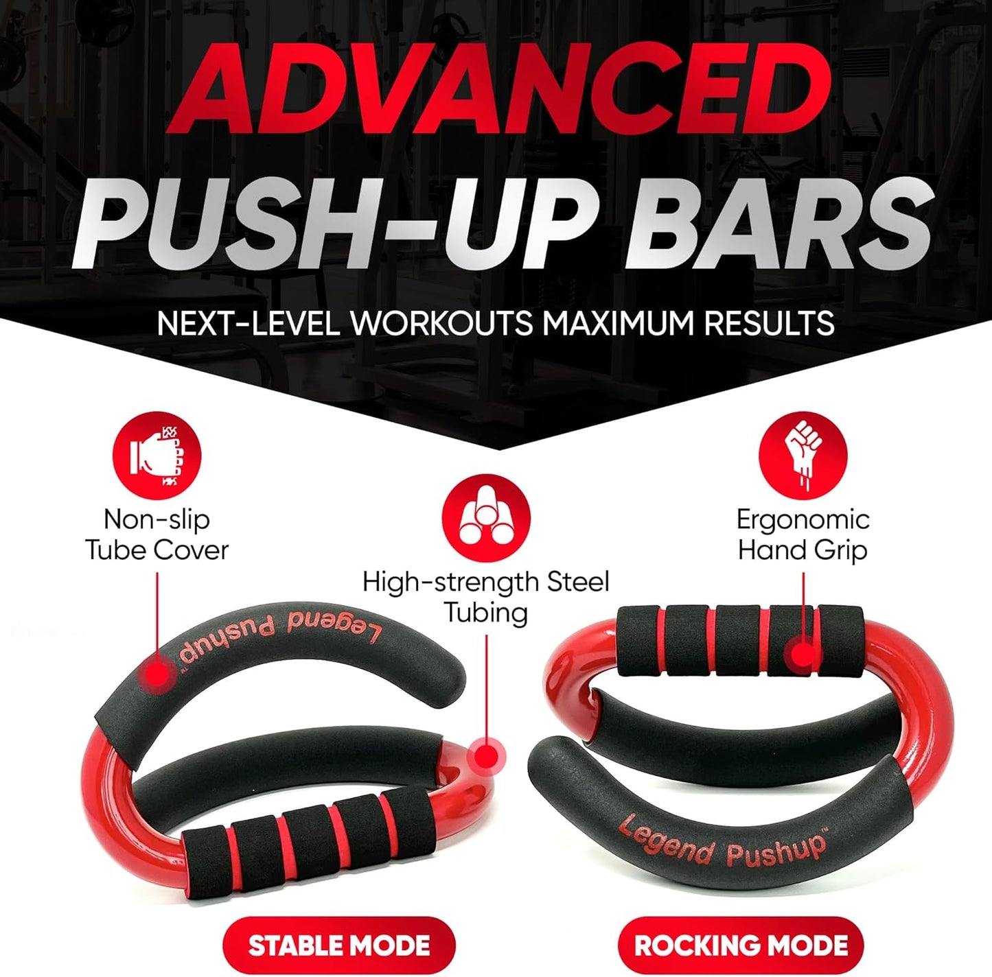 Legend Pushup – Advanced Push-Up Bars to Eliminate Wrist Pain, Generate More Muscle Growth, Deliver Faster Results, and Prevent Plateaus – Rocking Handle Design for Natural Movement and Effective Workouts