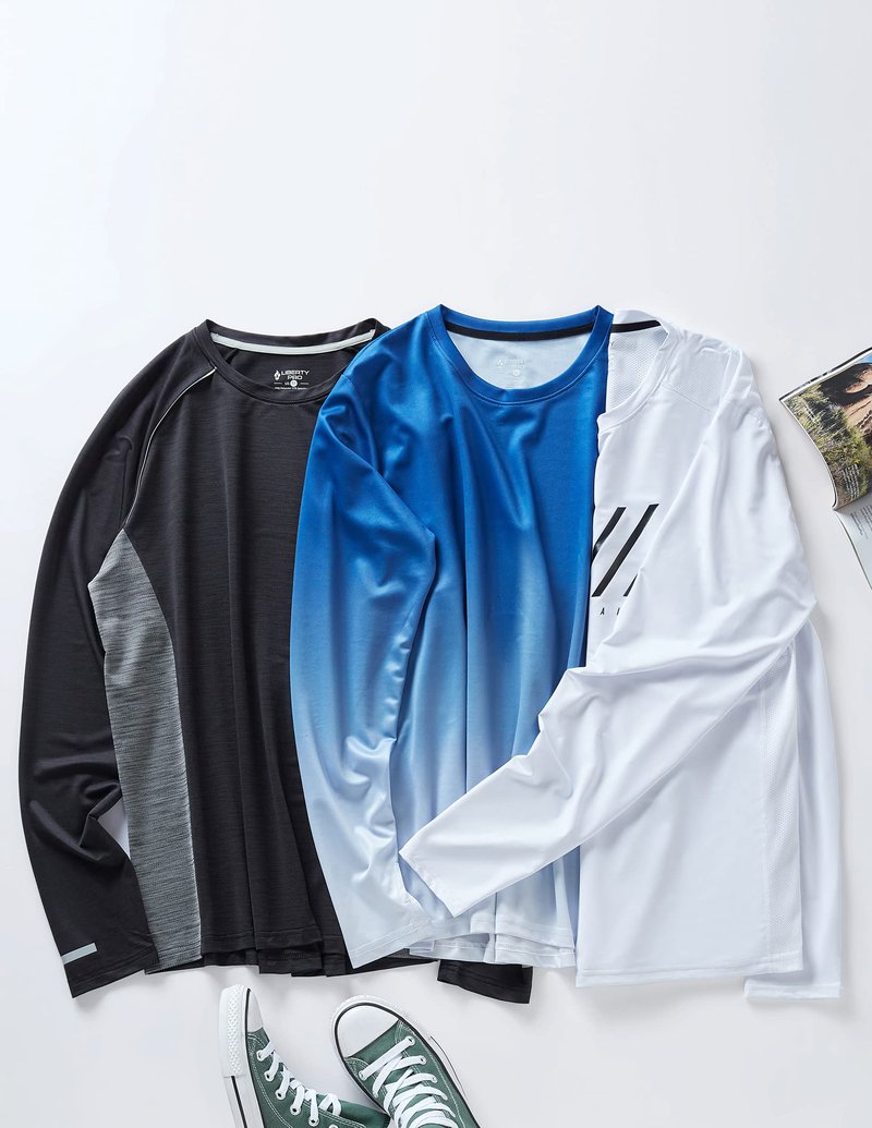 Liberty Imports 3 Pack Men's Long Sleeve Workout Shirts, Dry Fit Moisture Wicking Athletic Tops with Thumbholes (Set 3, Medium)