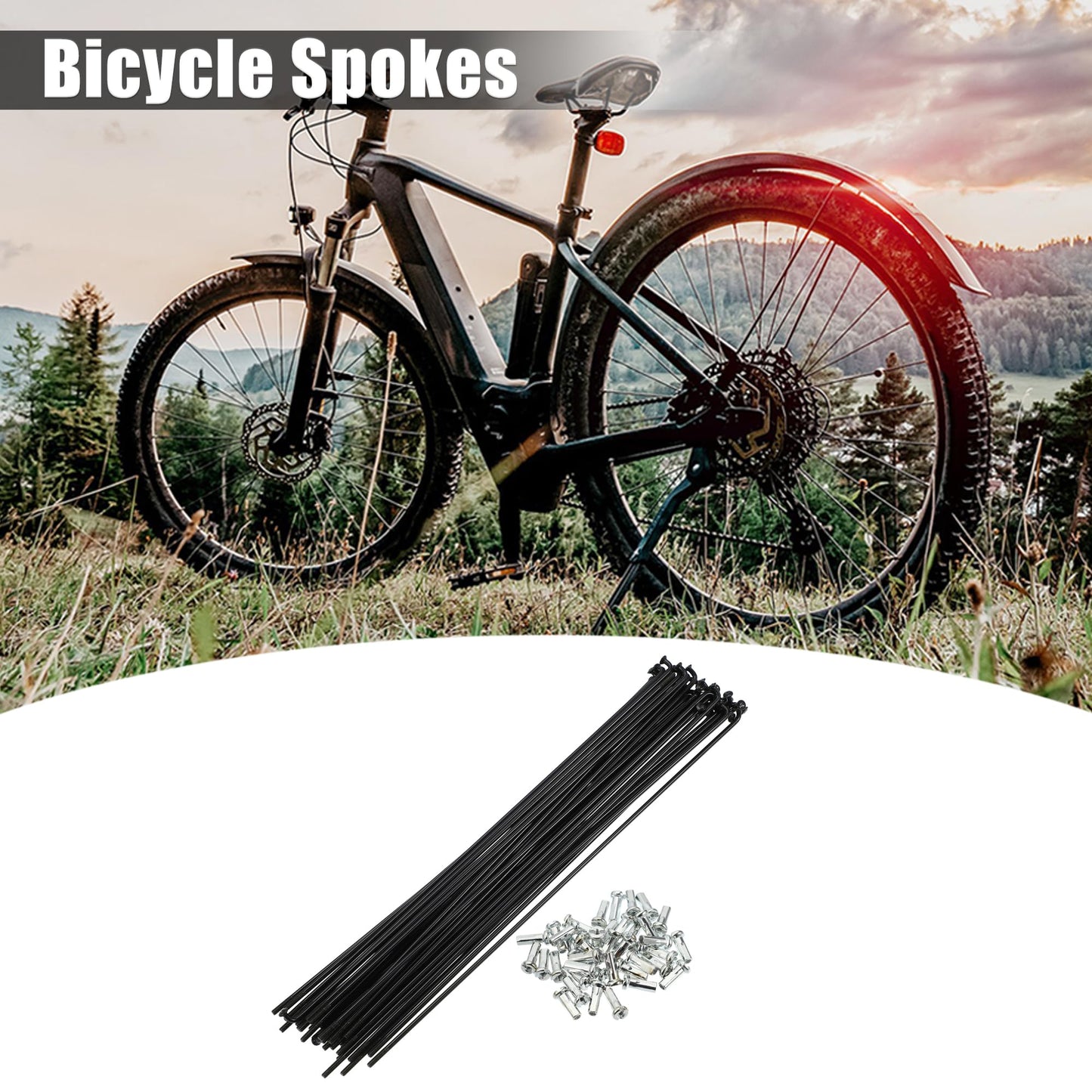 X AUTOHAUX 40 Pcs 14G J Bend 202mm x 2mm Bike Bicycle Spokes with Nipples Steel Black