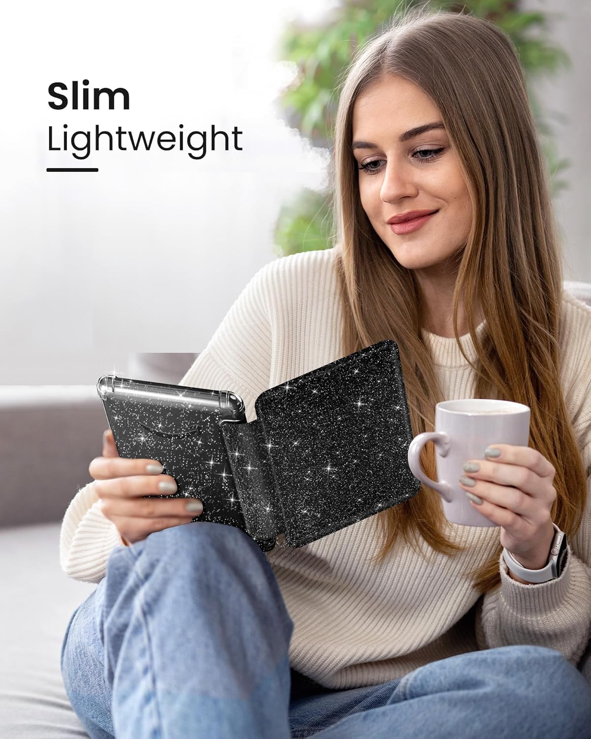 MoKo Case for All-New 7" Kindle Paperwhite 2024 12th Gen&Kindle Colorsoft Signature Edition 2024,Ultra Clear Soft Flexible Glitter TPU Back Cover Light Shell with Auto Wake/Sleep, Glitter Purple
