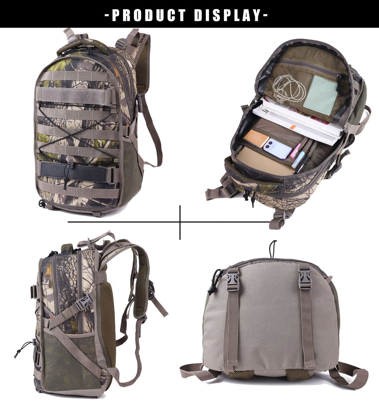 MATIEED Hunting Backpack with Rifle Bow Holder Hunting Daypack with Waterproof Rain Cover for Camping Hiking