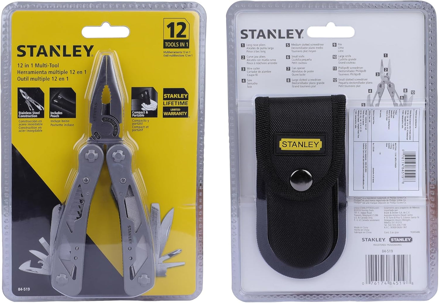 STANLEY Multitool, 12-in-1, Stainless Steel, Black Pouch (84-519K)