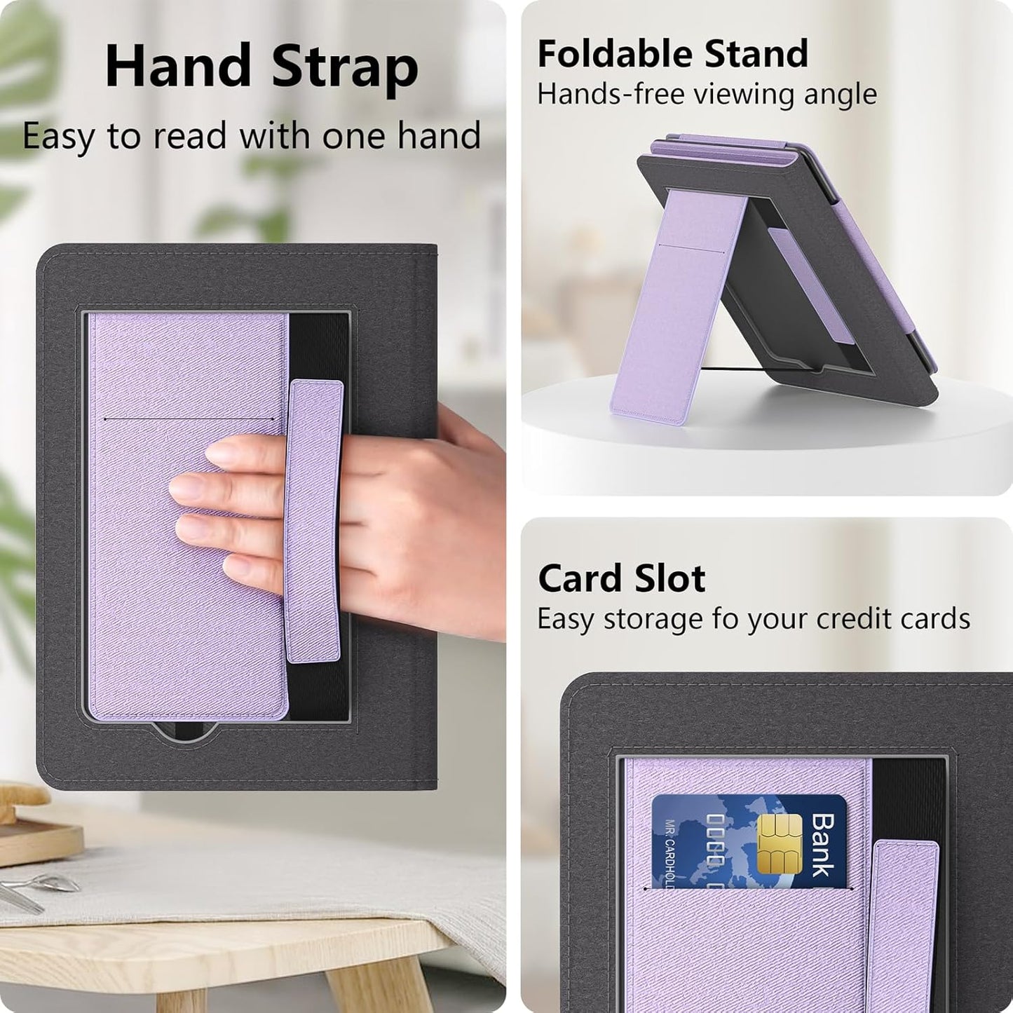 Lainergie Ebook Case with Stand and Hand Strap,Incompatible Alcatel TCL, Light Purple