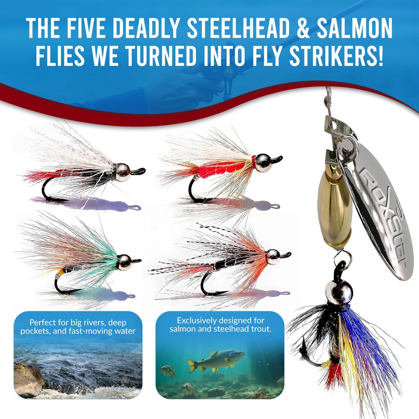 RoxStar Fly Strikers 1/3oz Steelhead and Salmon Series | Hand-Crafted in The USA | Tungsten Steelhead Flies Most Trout Spinner | Proven Nationwide to Out Fish Any Fishing Spinner.