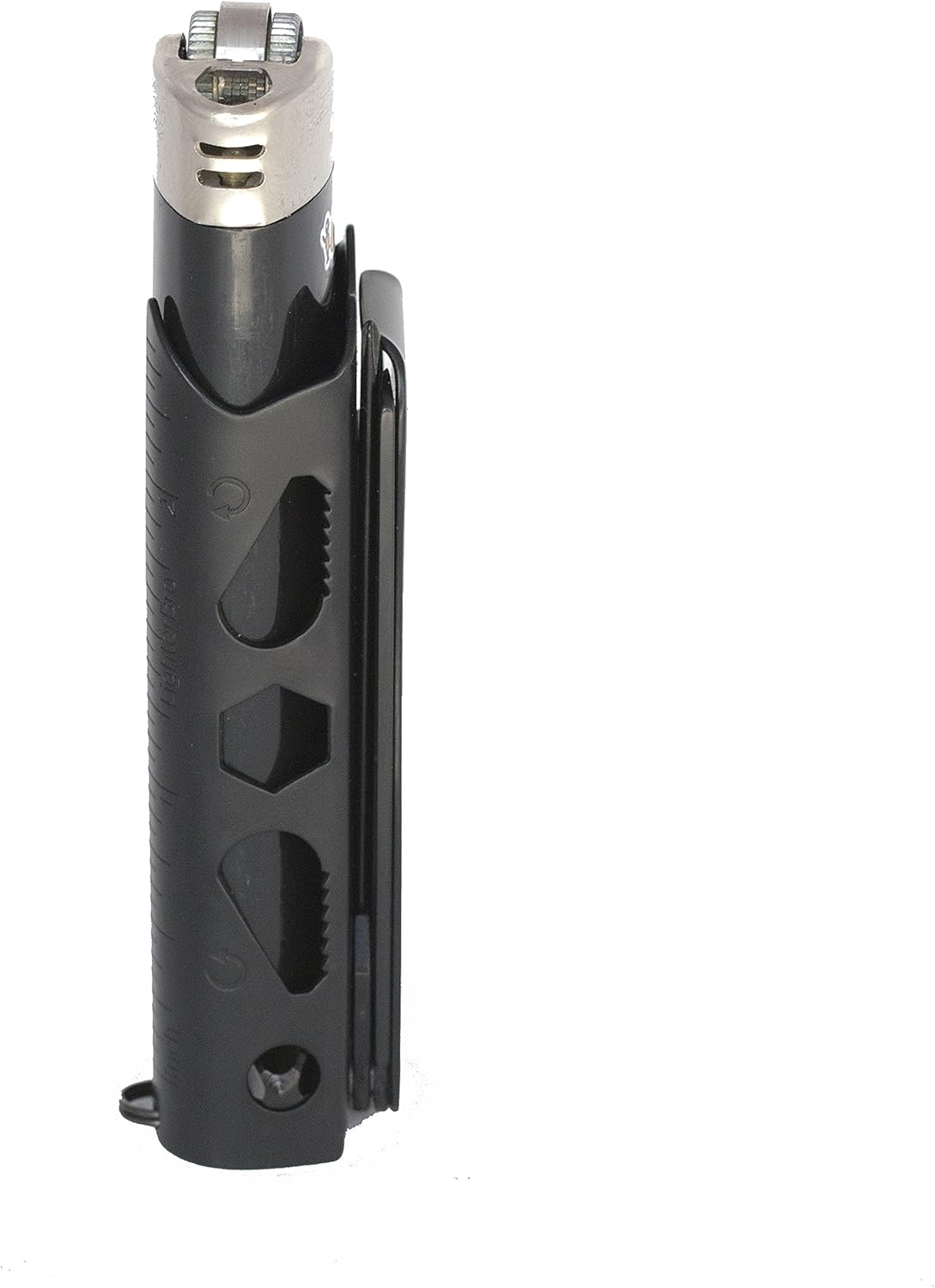 LighterBro Pro Lighter Sleeve - Multi-Tool - 420 Stainless Steel - Easily Fits Your Favorite Lighters - Includes Mini Pocket Knife, Ruler, Scissors, Screwdriver, Poker, Key Ring & More (Black)