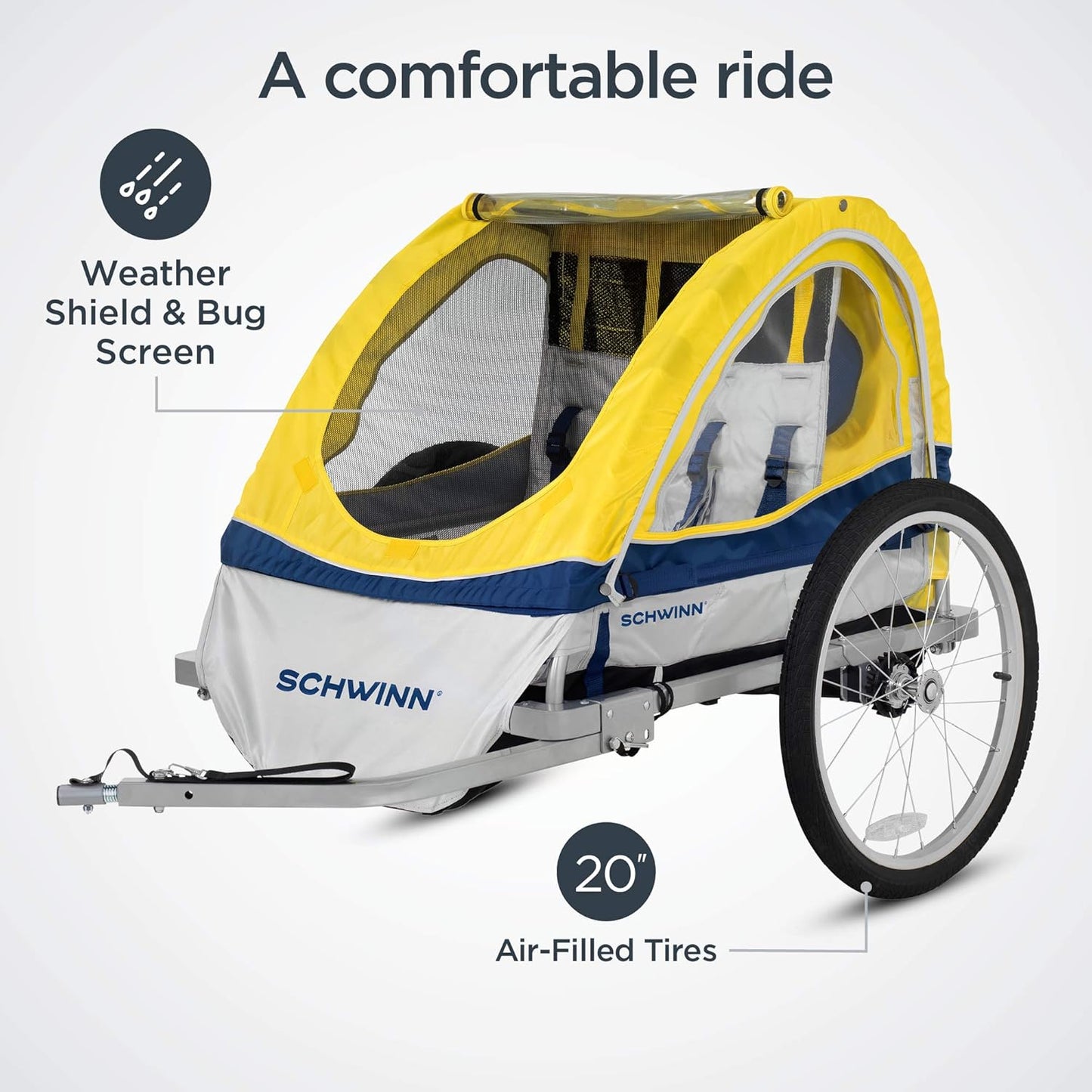 Schwinn Trailblazer Plus, Trailblazer, Joyrider or Echo Kids Bike Trailer, Single or Double Seat, Universal Coupler, Folding Frame, Quick-Release Wheels, Canopy, Schwinn Bike Trailer for Kids