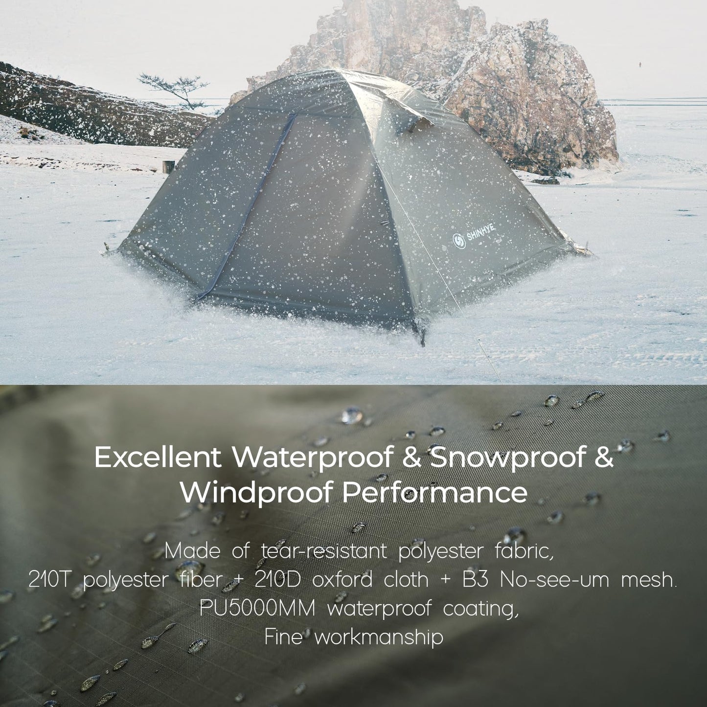 1/2 Person Backpacking Tent for 4 Season, Winter Ultralight Extreme Cold Weather Tents for Camping Easy Setup Waterproof Double Layer Tent for Family Outdoor Hiking Mountaineering (Green- 2 Person)