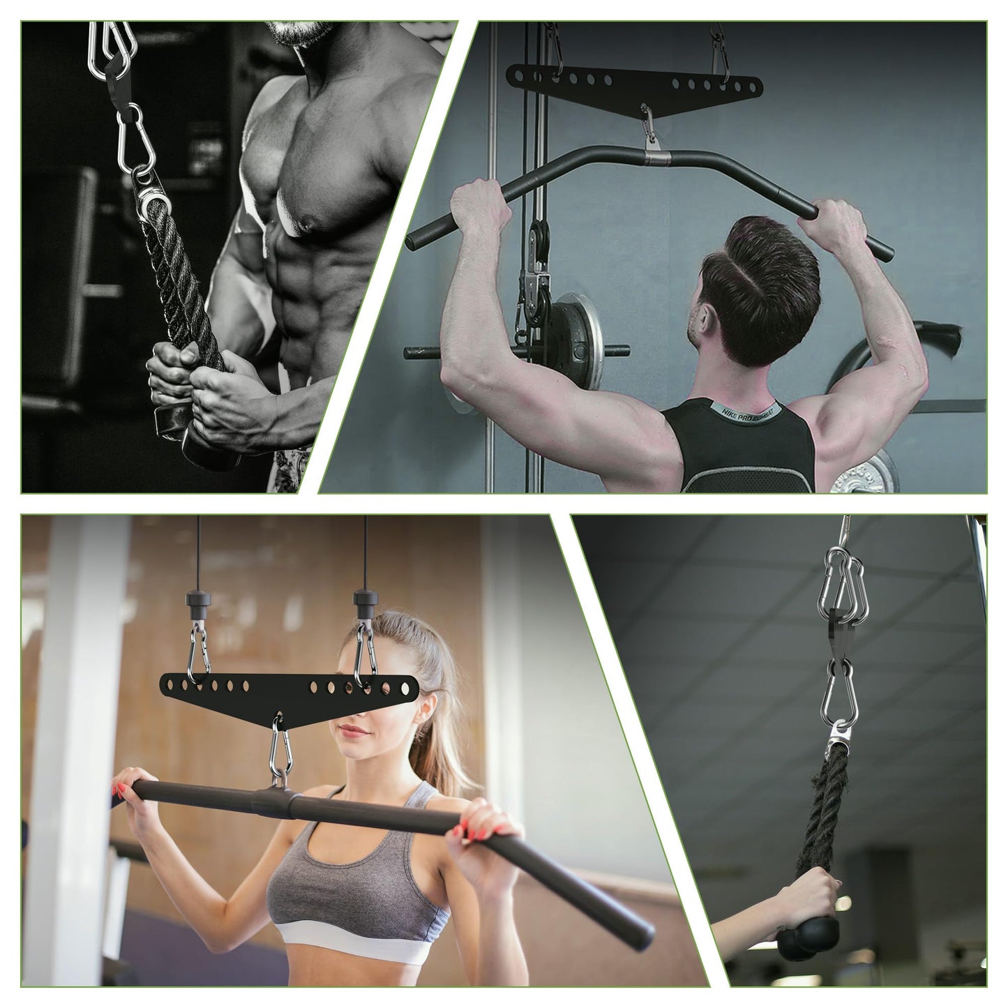 YUEYIN LAT Pull-Down Attachments, 6-Level Hole Adjustable, Cable Attachments for Gym, Compatible with Double or Single Exercise Handles, with 3 Strong Hooks, Black