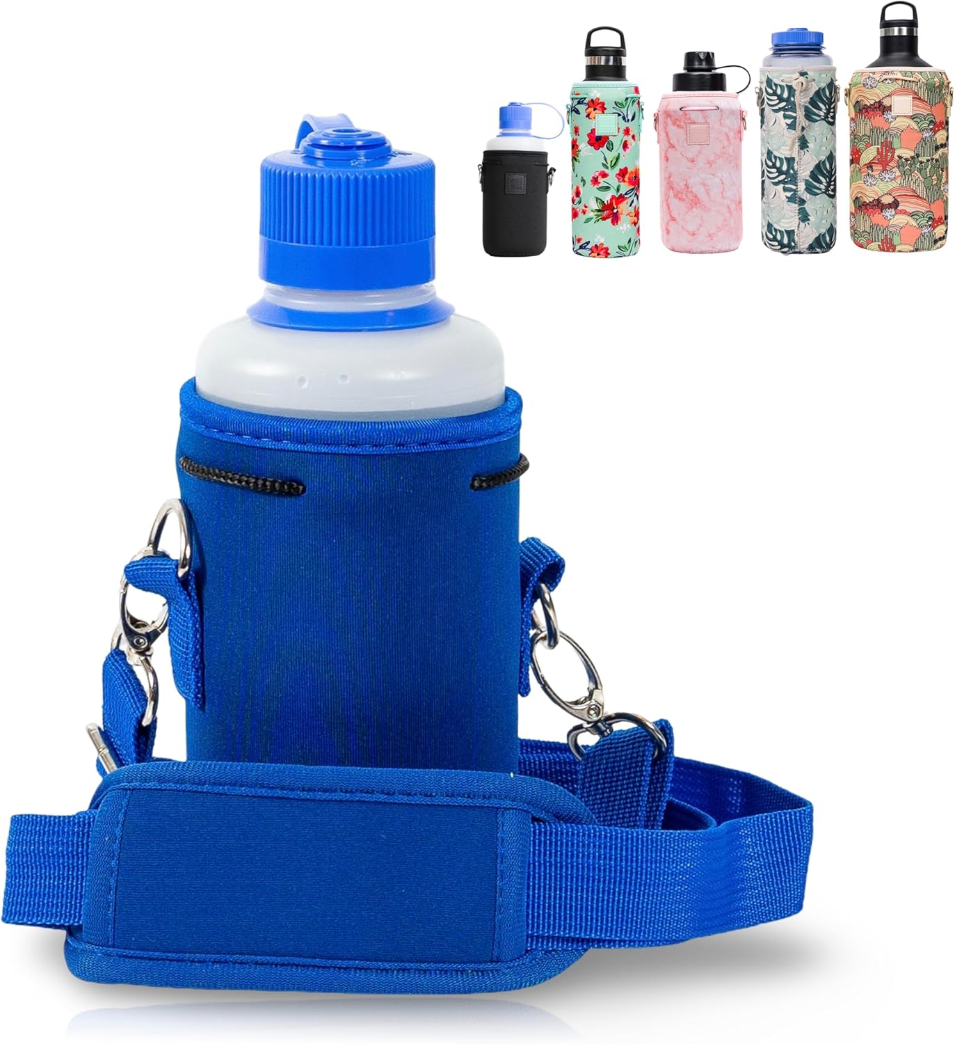 Insulated Neoprene Water Bottle Carrier | Adjustable Sling Pouch | Black, Large