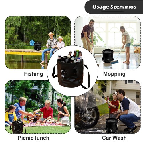Collapsible Bucket with Handle, Lightweight Folding Water Container, Portable Collapsible Bucket for Fishing, Camping, Hiking, Backpacking, Outdoor Survival, Car Washing Black 20L
