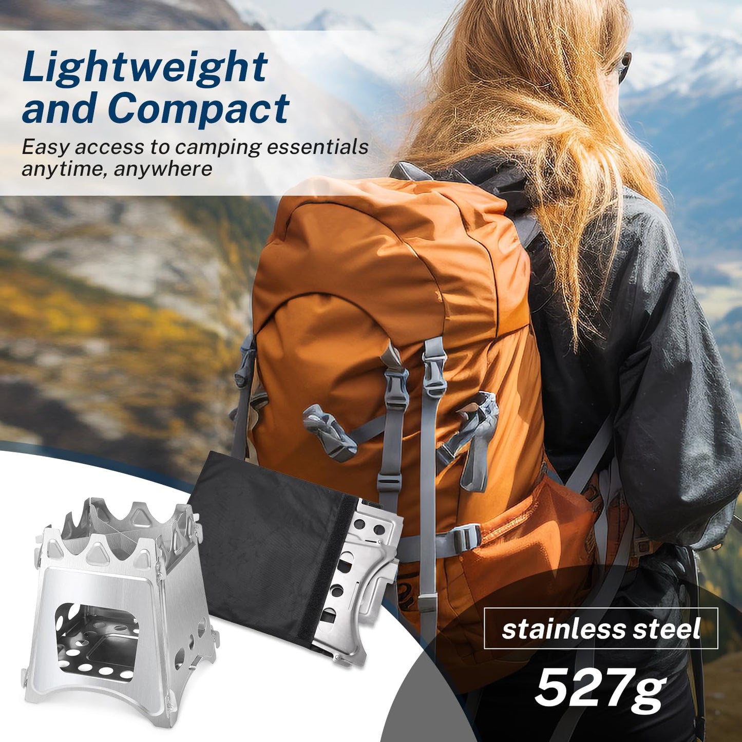 FAMJOALE Folding Wood Burning Stove, Outdoor Portable Camping Stove, Wood Backpacking Stove, Stainless Steel Hiking Stove for BBQ Picnic