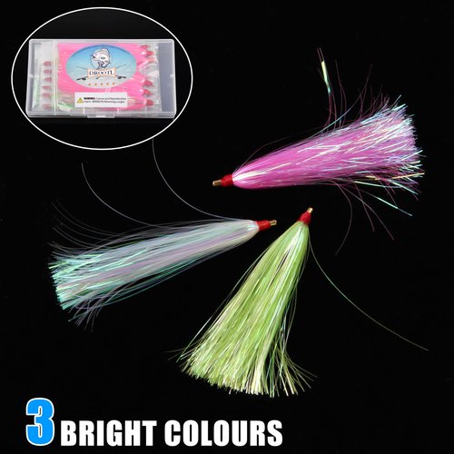 OROOTL Fishing Teasers, 18pcs Mylar Flash Bucktail Teaser Trolling Skirt Lure Tail for Saltwater Fishing Flounder Rigs Cod Sea Bass Wahoo, White