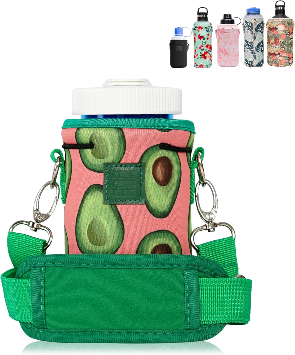 Insulated Neoprene Water Bottle Carrier | Adjustable Sling Pouch | Black, Large