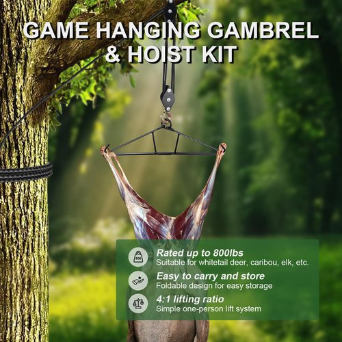 Ideagle Deer Hanger for Skinning, Deer Hunting Game Hoist Hanging Gambrel with Pulley Lift System, Max to 800LB