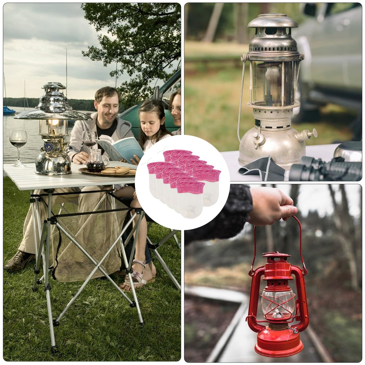 20 Pieces Propane Lanterns Mantles Gas Lamp Mantles Gas Lantern Mantles Propane Lantern Covers Mantles U-Shape Gas Lamp Mantles for Outdoor Camping Lantern (Pink)