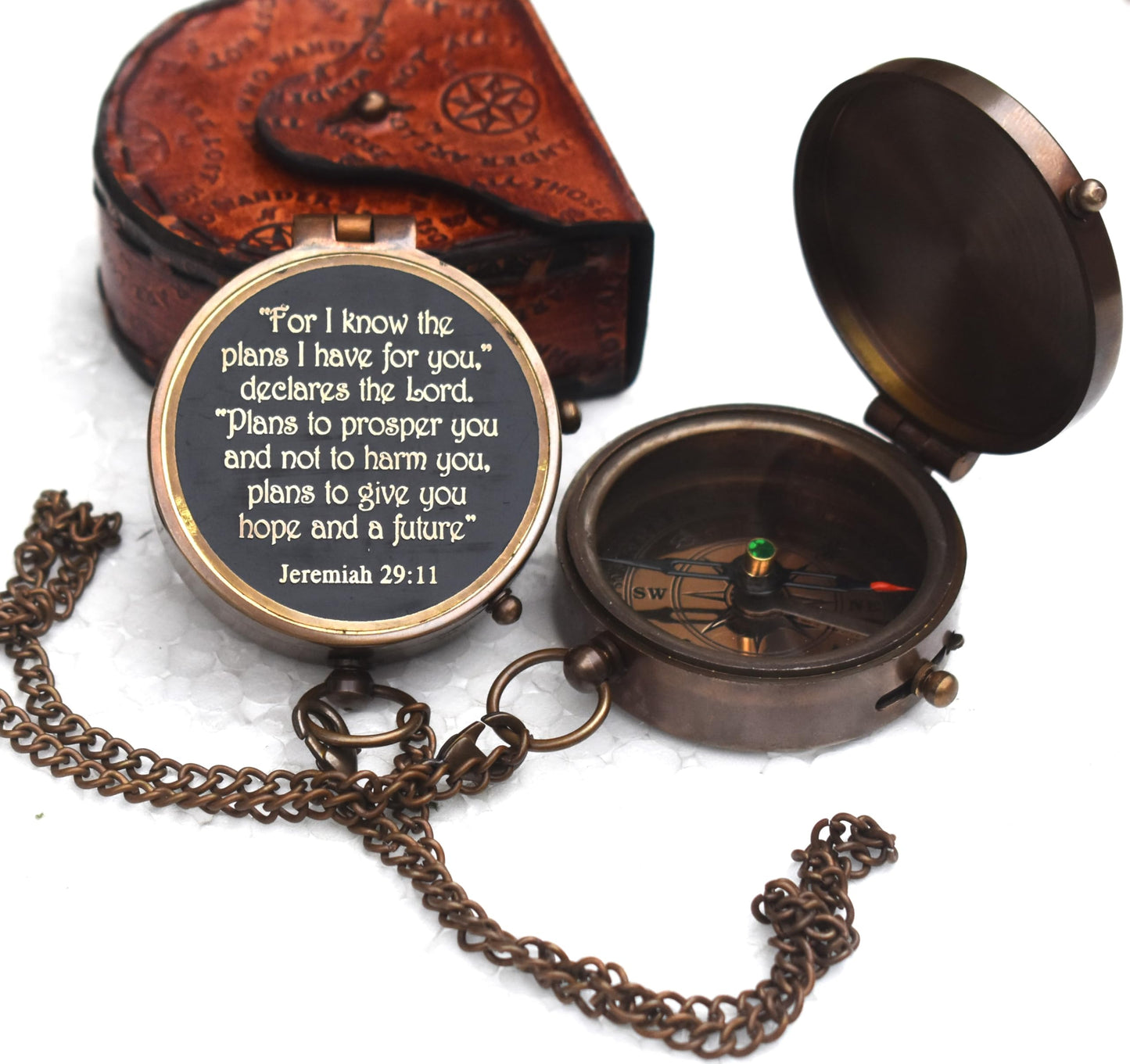 'I Know The Plans I Have for You' – Jeremiah 29:11 Engraved Brass Compass | Christian Gift for Baptism, Confirmation, or First Communion