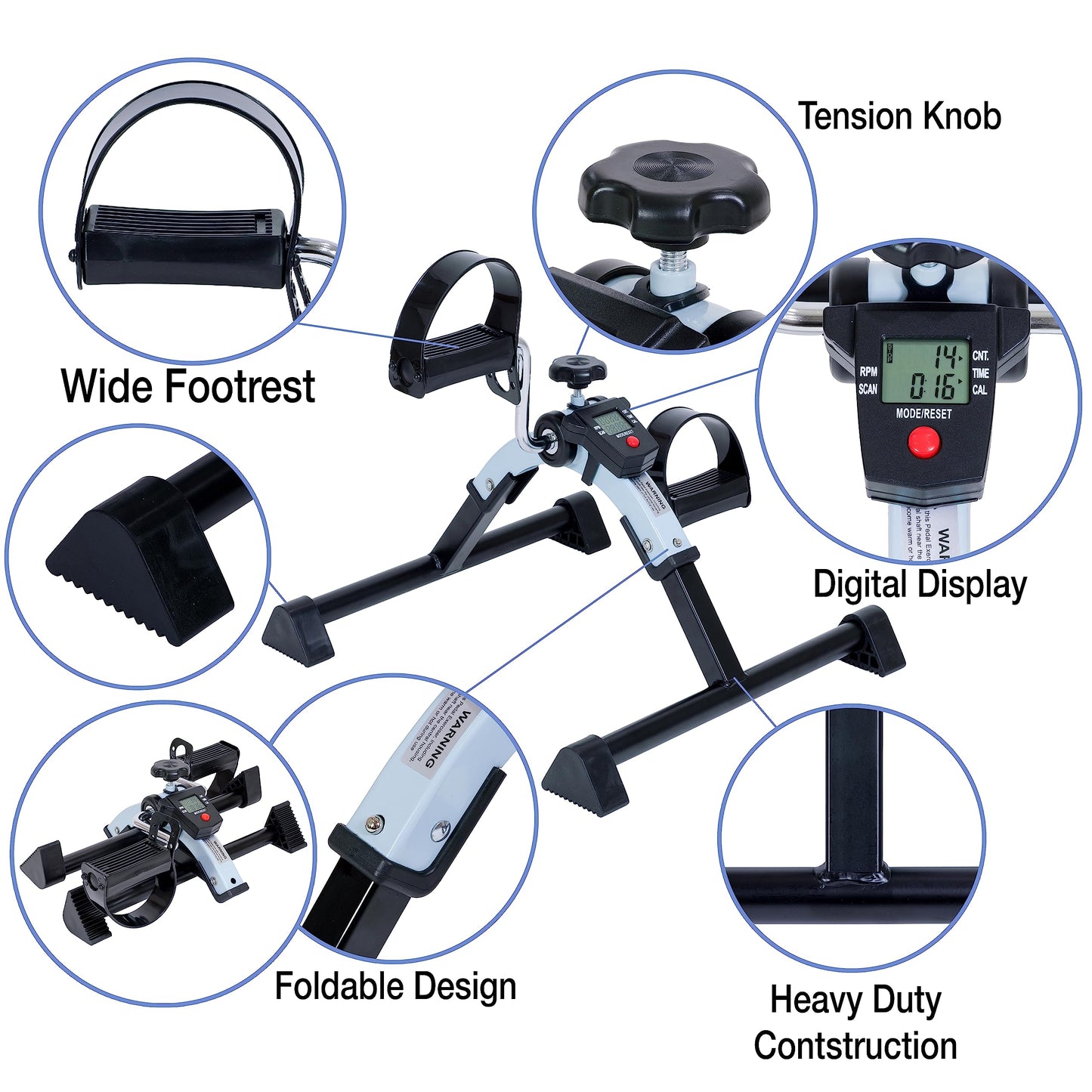 iLiving Under Desk Bike Pedal Exerciser with Electronic Display - Fully Assembled Folding Equipment, Mini Bike for Legs and Arms Workout, Portable and Easy-to-Use with LCD Screen (ILG-688), Blue