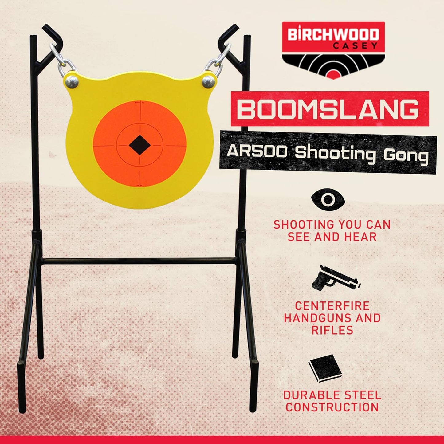 Birchwood Casey World of Targets Boomslang AR500 Steel Durable 0.5" Thick 9.5" Diameter Shooting Gong Target with Stand & Hanging Hardware