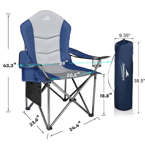 SUNNIMAX Fully Padded Camping Chair, Oversized Heavy Duty Lawn Chair with Cooler Bag,Side Pocket,Cup Holder Support 400 lbs (Blue & Grey, Single Pack)