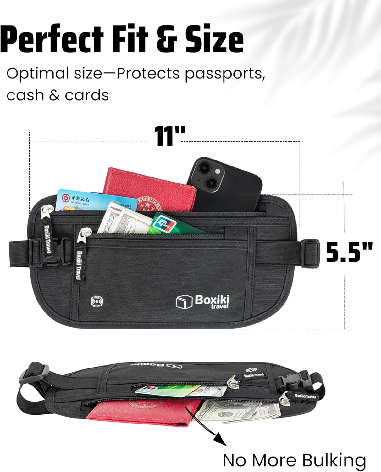Money Belt for Travel with RFID Blocking Technology - Hidden Travel Money Pouch for Cash, Credit Cards, Passport, and Travel Valuables - Secure Water Resistant Money Belt for Men and Women (Brown)
