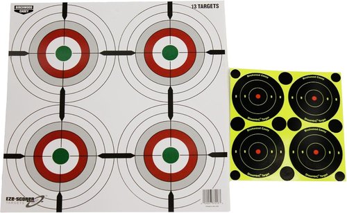 Birchwood Casey 12" Eze-Scorer Multiple Bull's-Eyes Shoot-Up Brilliant White Paper Targets for Indoor and Outdoor Use, 13 Targets