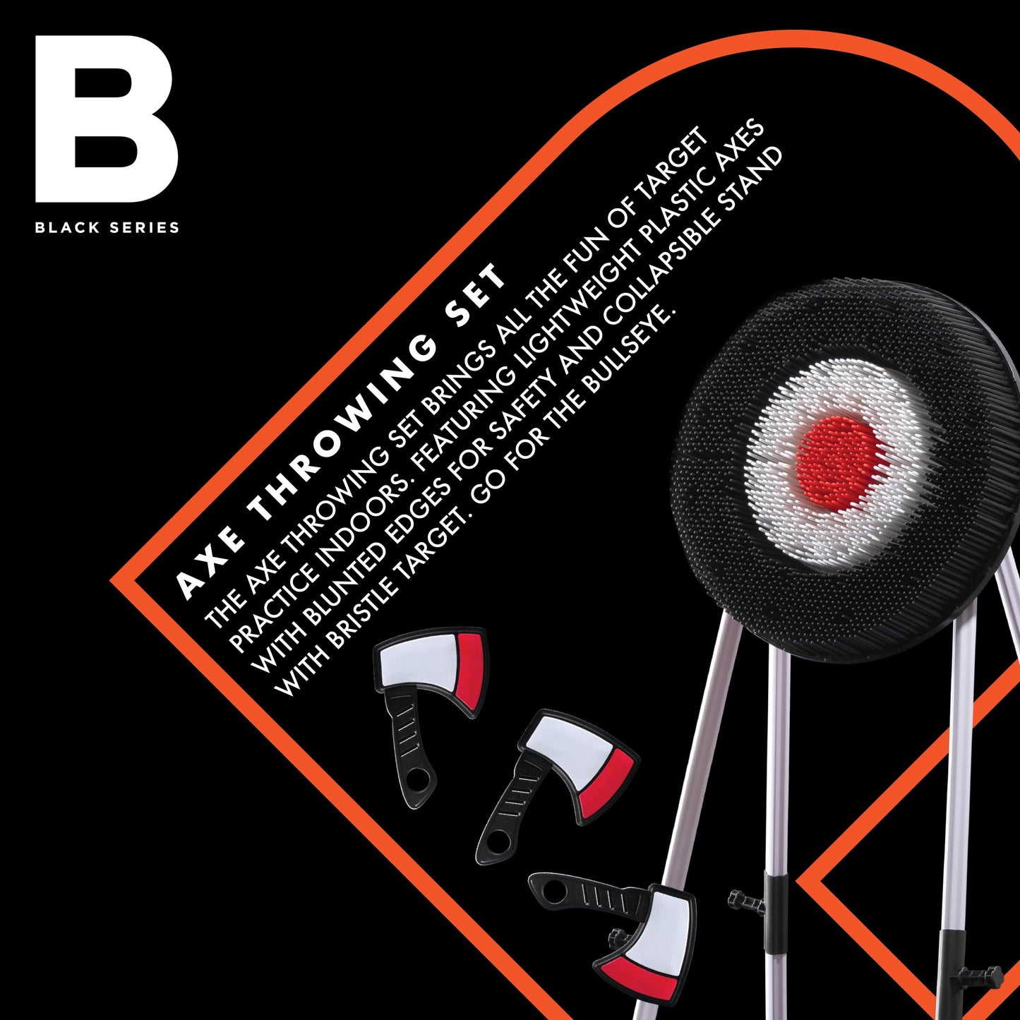 Black Series Axe Throwing Set – Indoor & Outdoor Party Game| Safe Plastic Axes| Collapsible Bristle Target Stand| Fun Sports Activity| Yard Game, Game Nights, Beach, Camping, July 4th Game